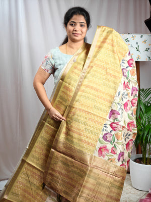 Soft Semi Tussar Zari Weaving  Border - Mustard Yellow