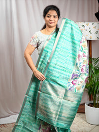 Soft Semi Tussar Zari Weaving  Border - Sea Green