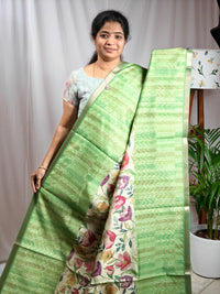 Soft Semi Tussar Zari Weaving  Border - Green