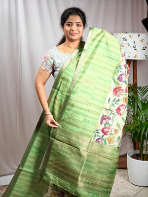 Soft Semi Tussar Zari Weaving  Border - Green