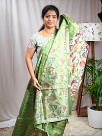 Soft Semi Tussar Zari Weaving  Border - Green