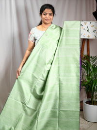 Raw Silk Saree - Pista Green eith Purple