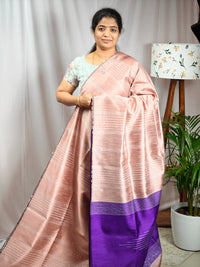 Raw Silk Saree - Onion Pink with Purple