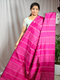 Semi Raw Silk Saree - Pink with Black