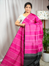Semi Raw Silk Saree - Pink with Black