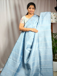 Raw Silk Saree - Blue with Dark Blue