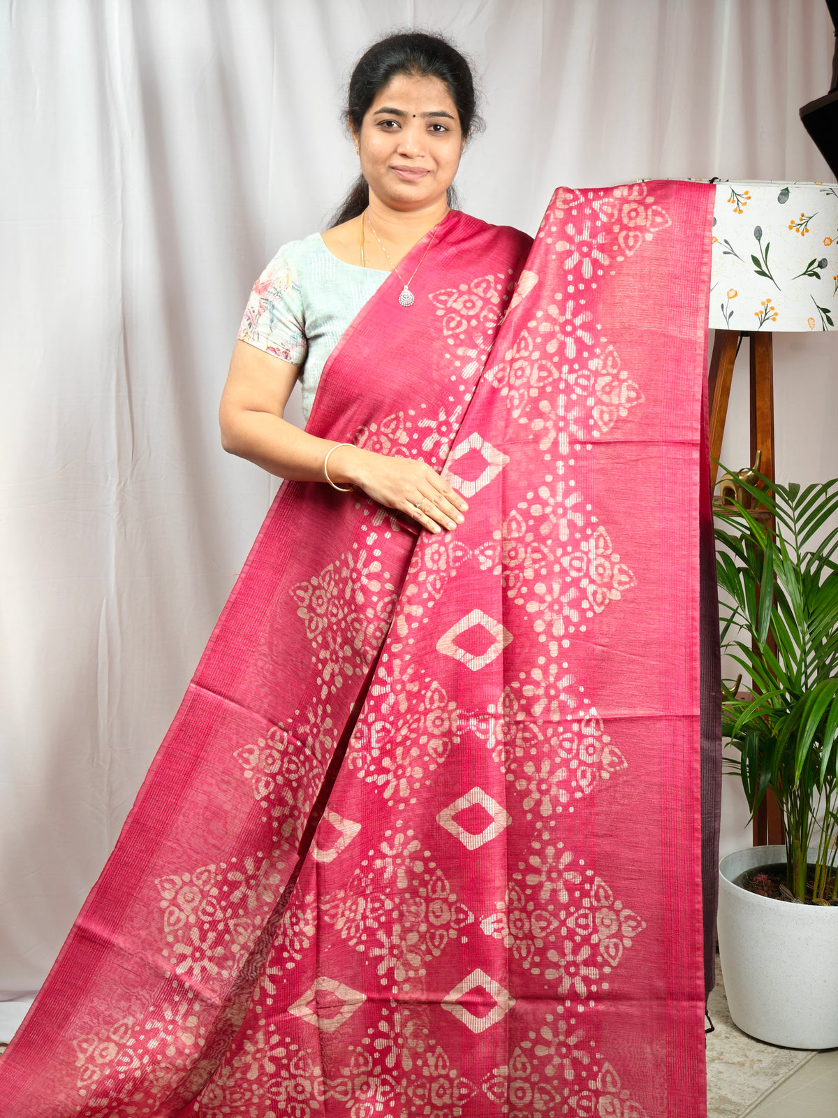 Bhagalpuri with Batik Print - Maroon with Brown