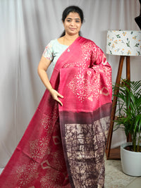 Bhagalpuri with Batik Print - Maroon with Brown