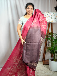 Bhagalpuri with Batik Print - Maroon with Brown
