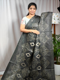 Bhagalpuri with Batik Print - Grey with Maroon