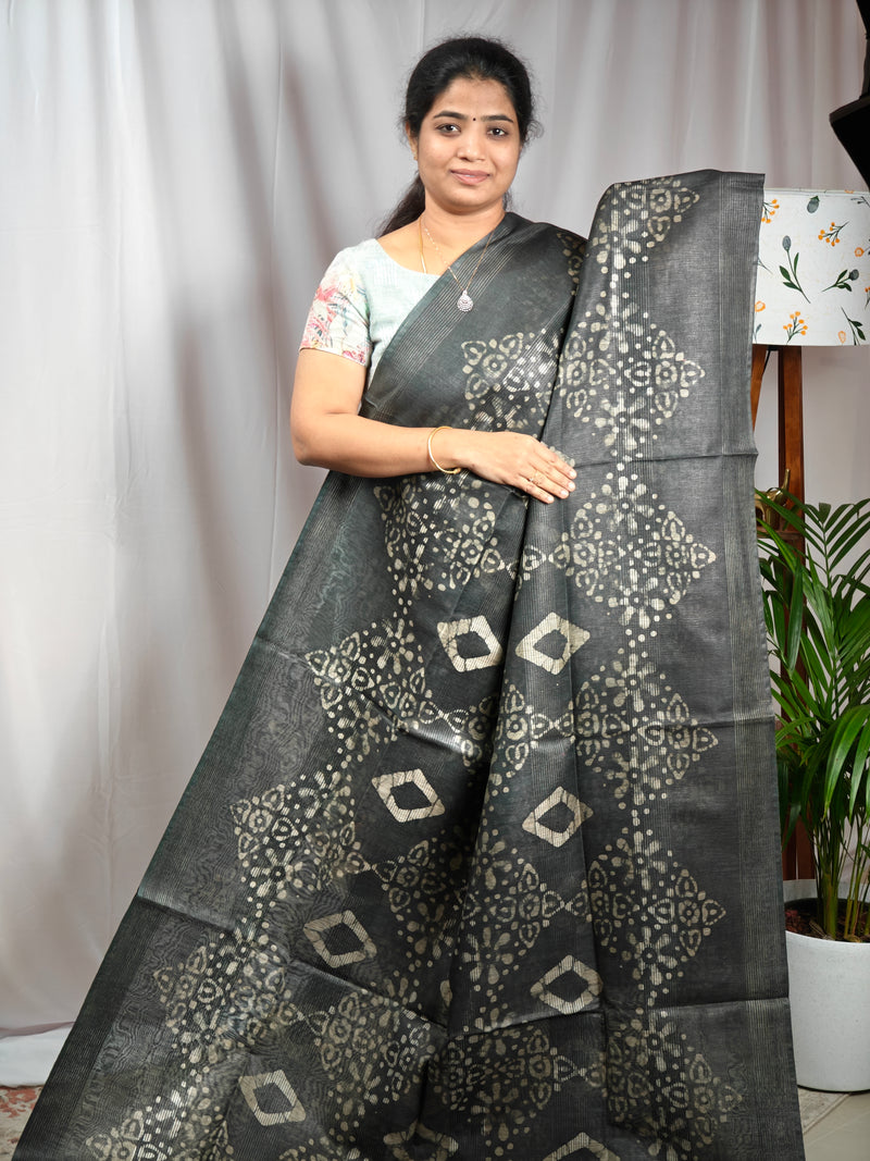 Bhagalpuri with Batik Print - Grey with Maroon