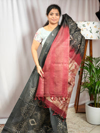 Bhagalpuri with Batik Print - Grey with Maroon