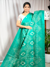 Bhagalpuri with Batik Print - Sea Green with Blue