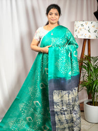 Bhagalpuri with Batik Print - Sea Green with Blue