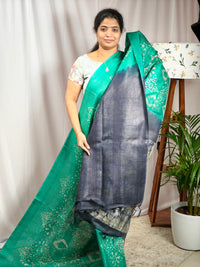 Bhagalpuri with Batik Print - Sea Green with Blue