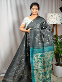 Bhagalpuri with Batik Print - Grey with Sea Green