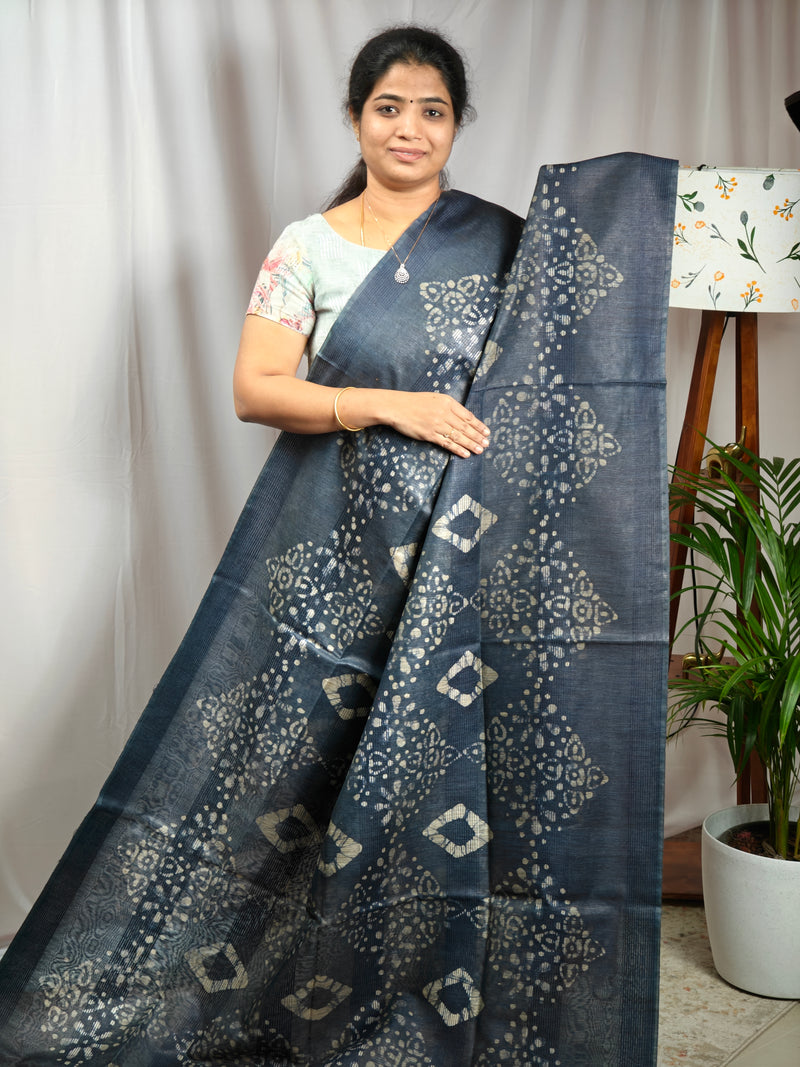 Bhagalpuri with Batik Print - Blue with Marron