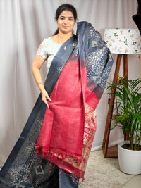 Bhagalpuri with Batik Print - Blue with Marron