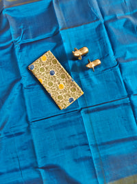 Handwoven Mangalagiri Plain Pattu Saree - Peacock Blue