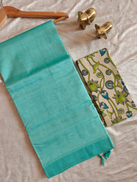 Handwoven Mangalagiri Plain Pattu Saree - Pastel Sea Green