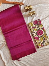Handwoven Mangalagiri Plain Pattu Saree - Magenta Pink