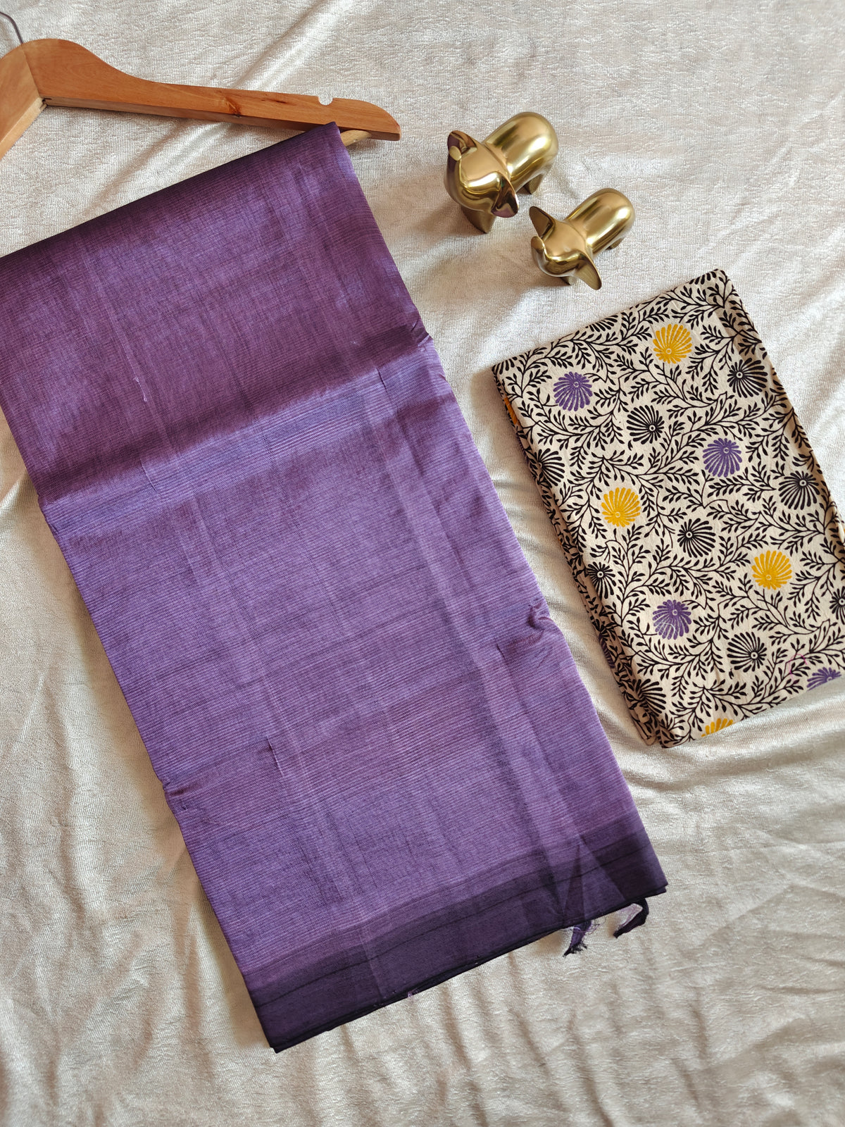 Handwoven Mangalagiri Plain Pattu Saree - Dark Lavender