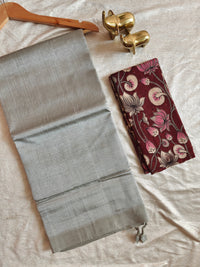 Handwoven Mangalagiri Plain Pattu Saree - Grey