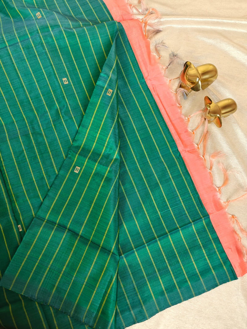 Chinnalampattu Saree - Green with Peach