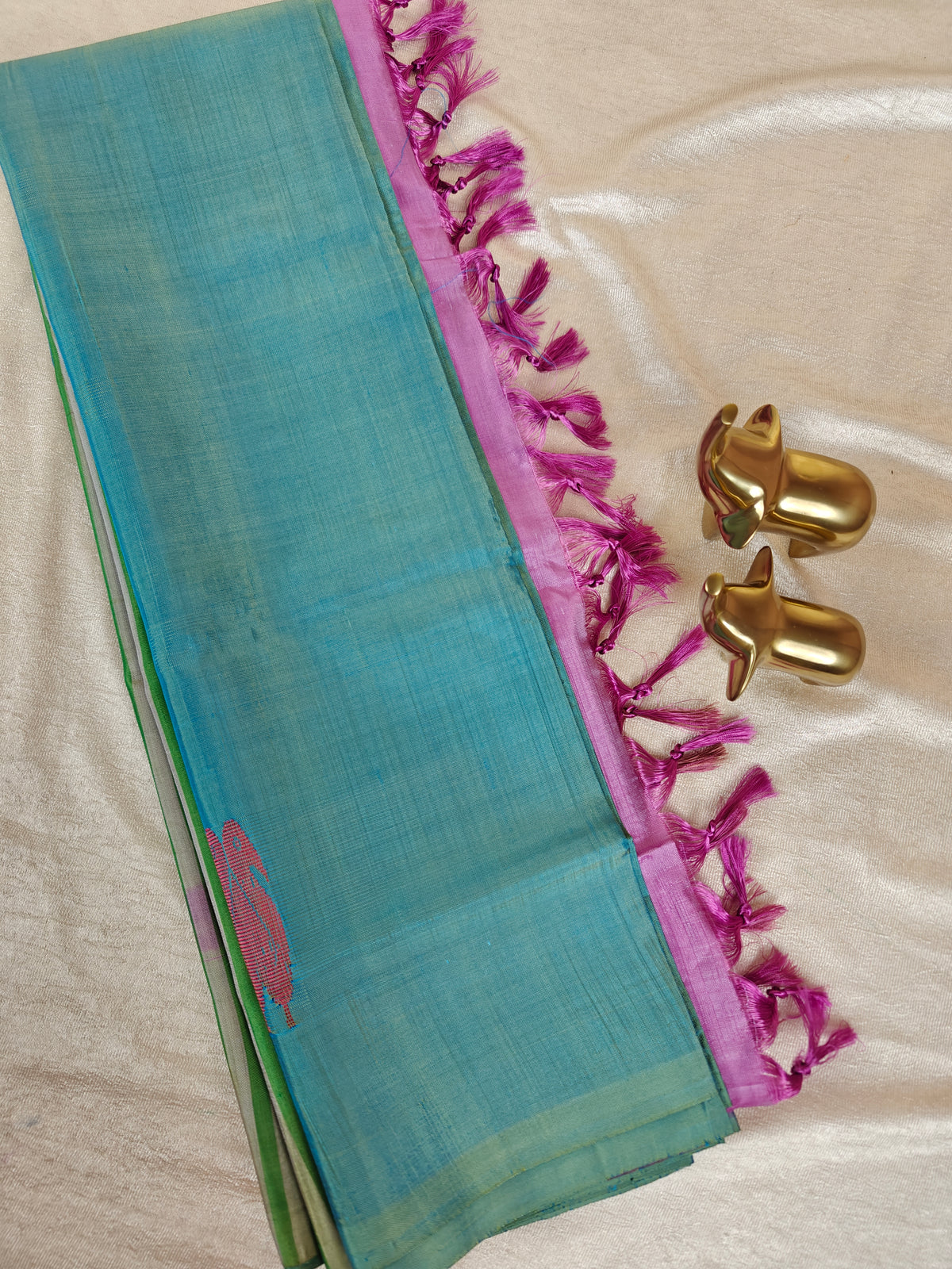 Chinnalampattu Saree - Blueish Green with Lavender