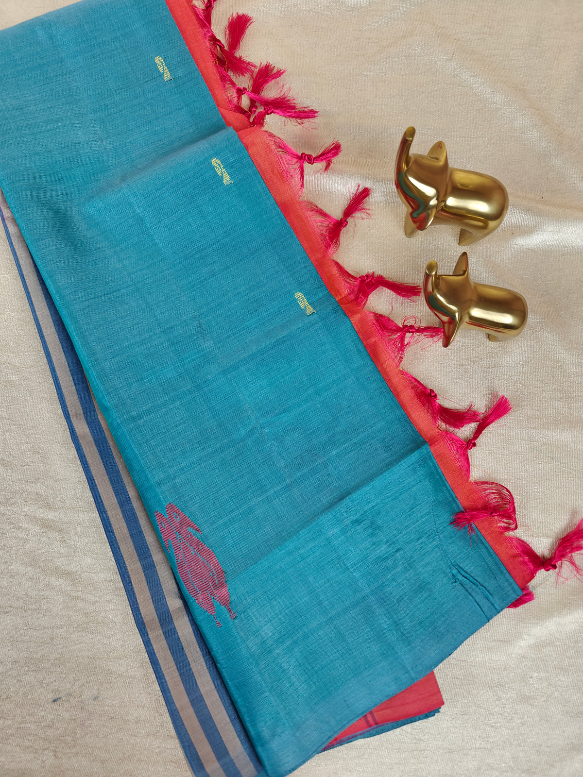 Chinnalampattu Saree- Blue with Dark Orange