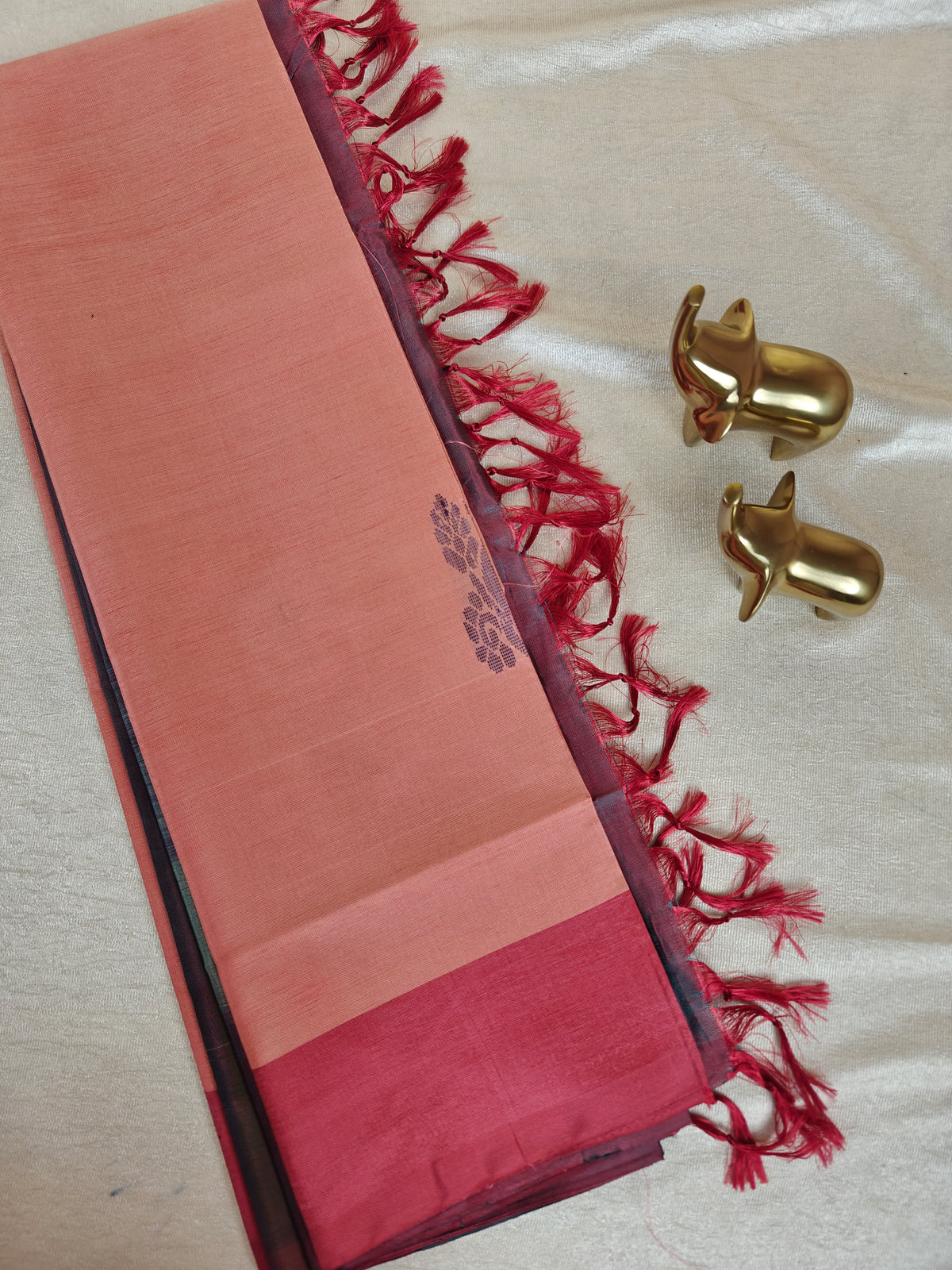 Chinnalampattu Saree - Peach with Maroon