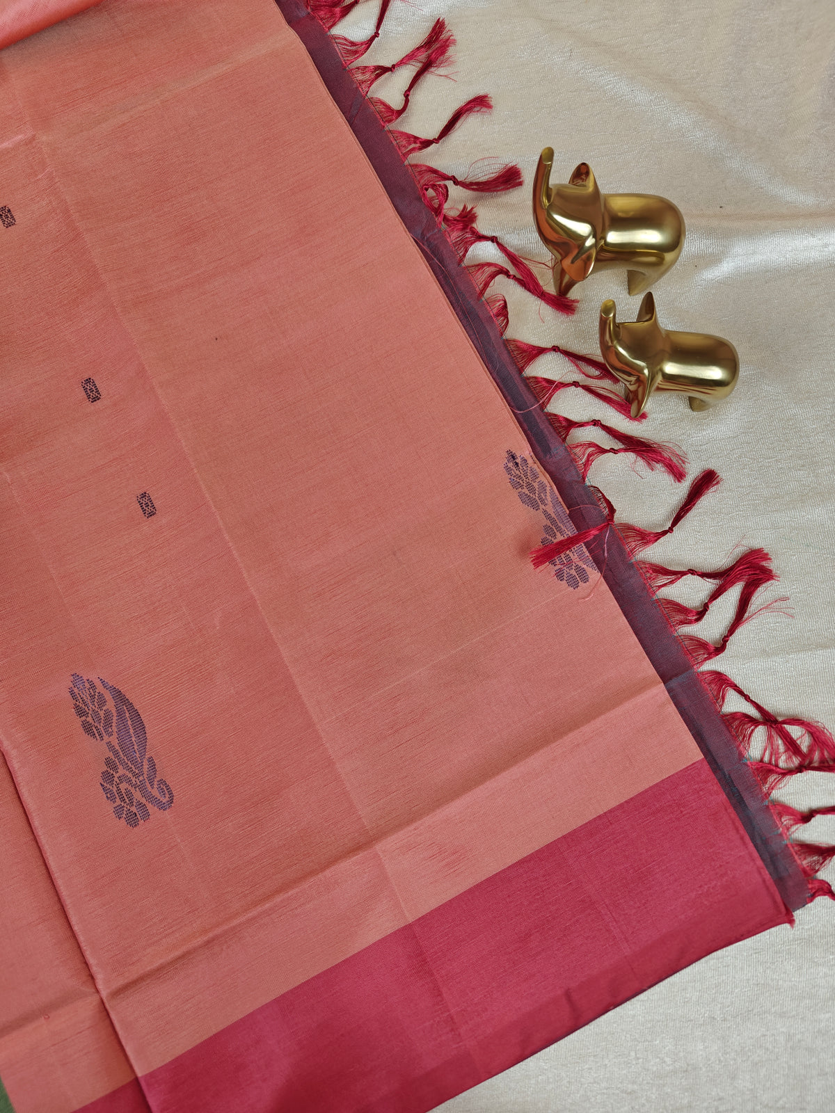 Chinnalampattu Saree - Peach with Maroon