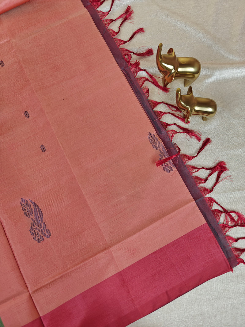 Chinnalampattu Saree - Peach with Maroon