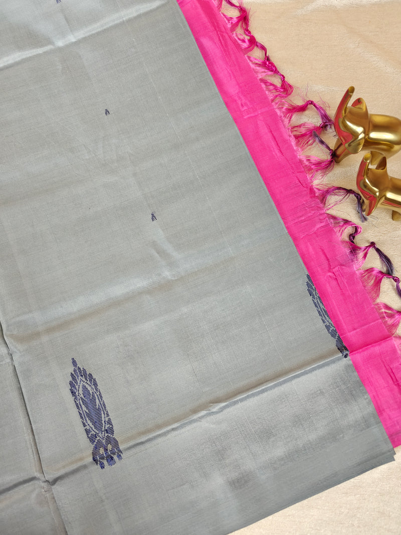 Chinnalampattu Saree- Grey  with Pink