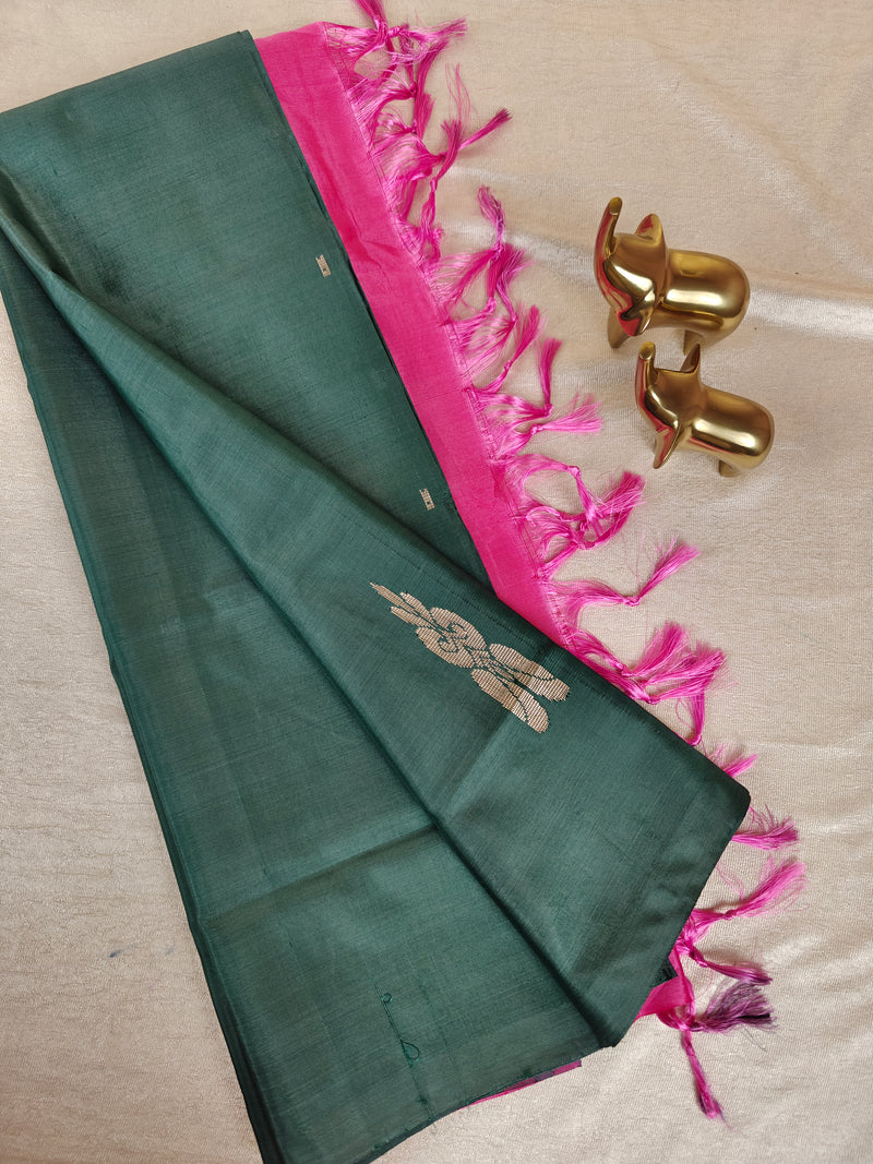 Chinnalampattu Saree - Green with Pink