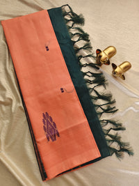 Chinnalampattu Saree - Peach with Peacock Green