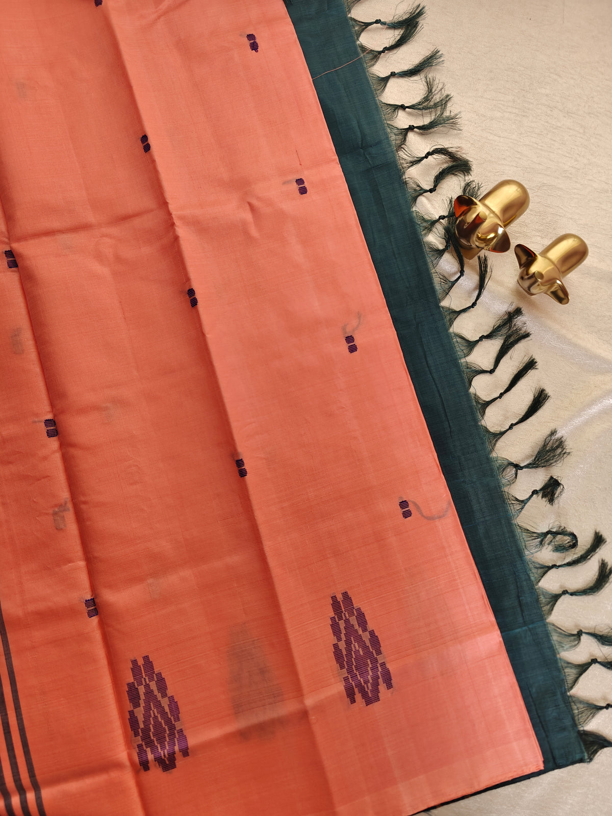 Chinnalampattu Saree - Peach with Peacock Green