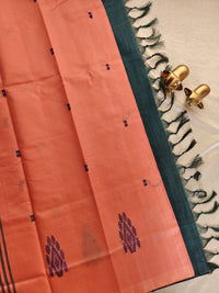 Chinnalampattu Saree - Peach with Peacock Green