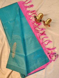 Chinnalampattu Saree - Sea Green with Pink