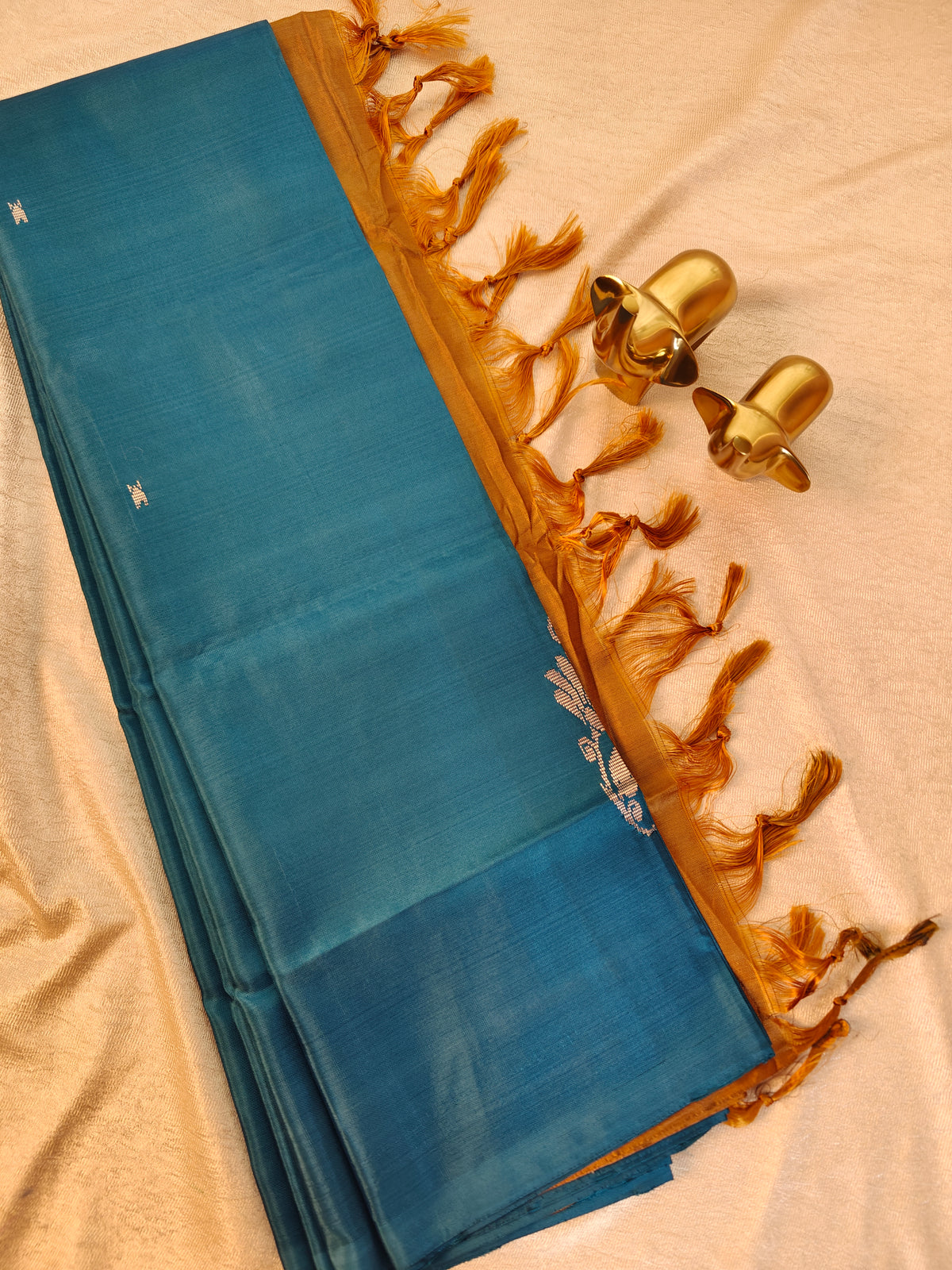 Chinnalampattu Saree -  Peacock Blue with Brown