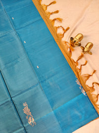 Chinnalampattu Saree -  Peacock Blue with Brown
