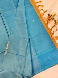 Chinnalampattu Saree -  Peacock Blue with Brown