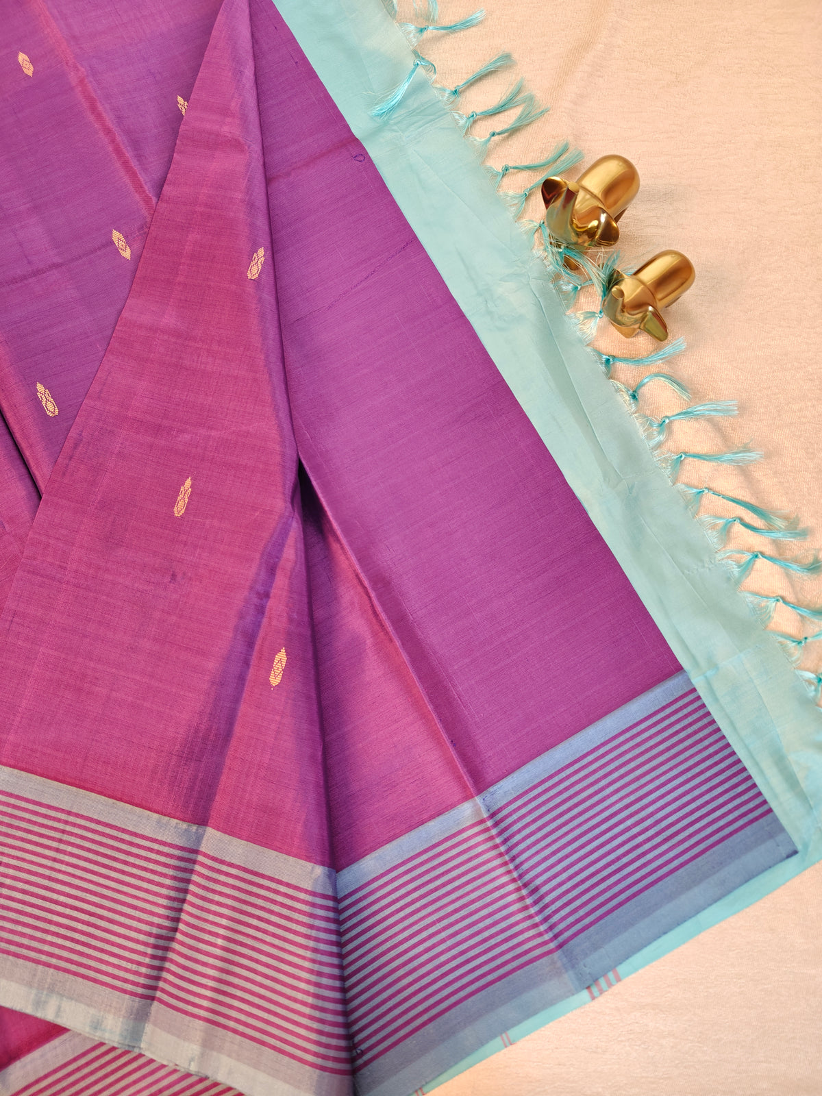 Chinnalampattu Saree -  Purple with Sky Blue