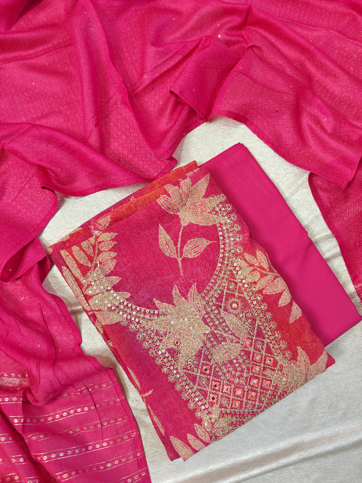 Soft Silky Unstitched Salwar - Multi Pink