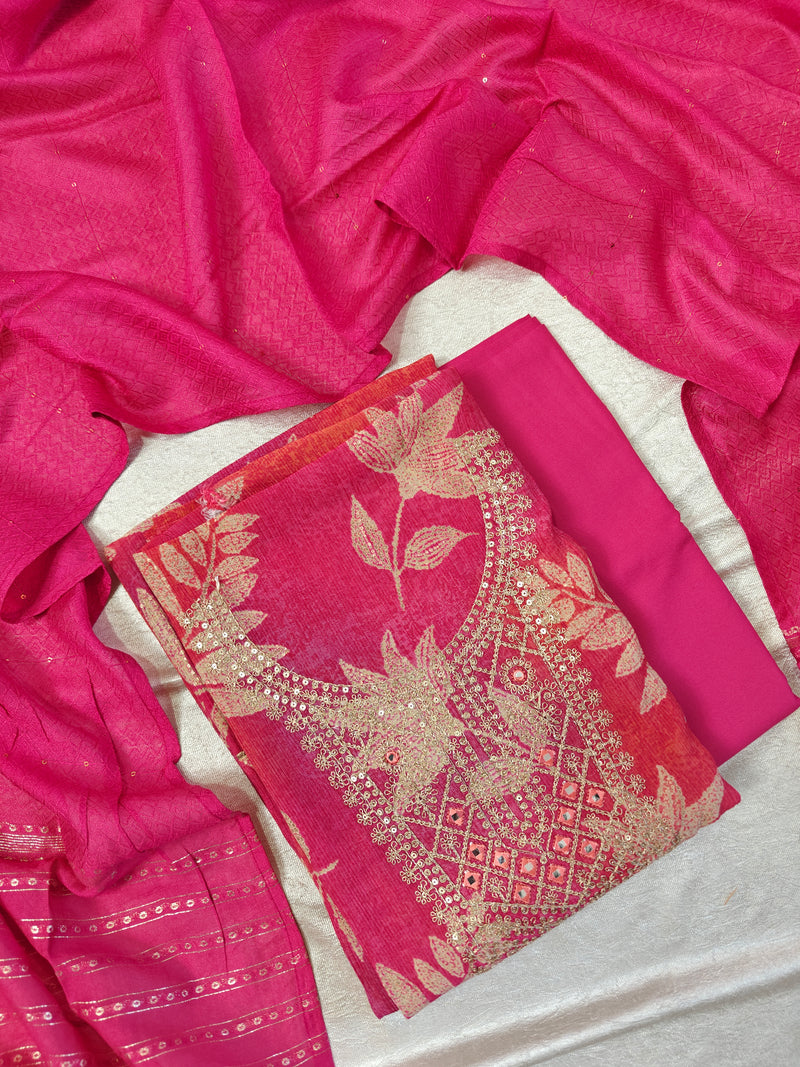Soft Silky Unstitched Salwar - Multi Pink