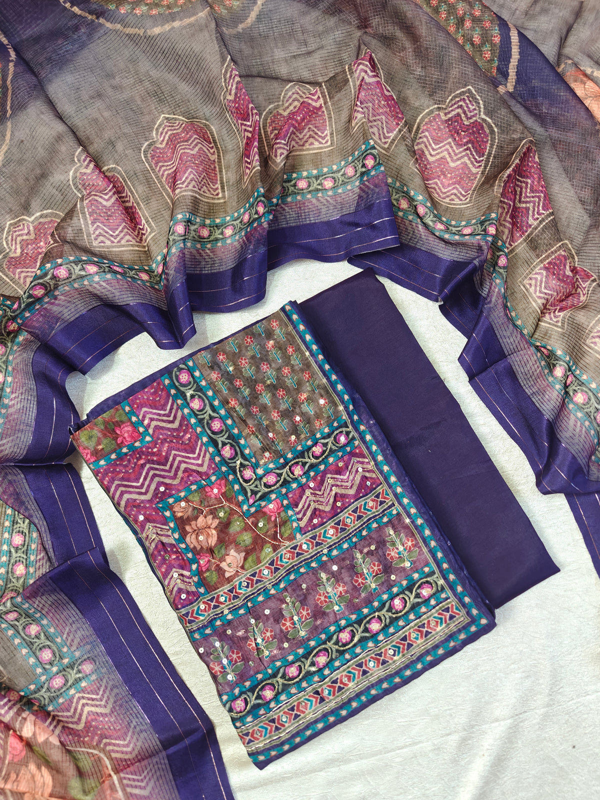 Chanderi Unstitched Salwar - Purple