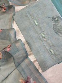 Semi Tussar Unstitched Salwar - Rama Green