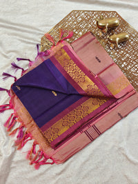 Chinnalampattu Border - Dark Violet with Peachish Pink
