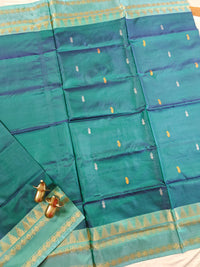 Chinnalampattu Border - Peacock Green with Pastel Blue