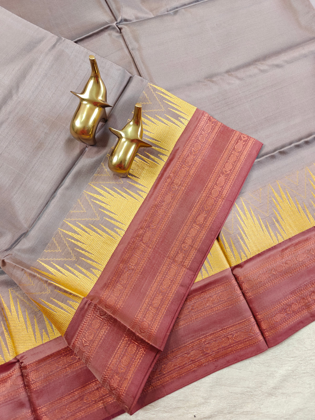 Chinnalampattu Border - Metallic Grey with Maroon